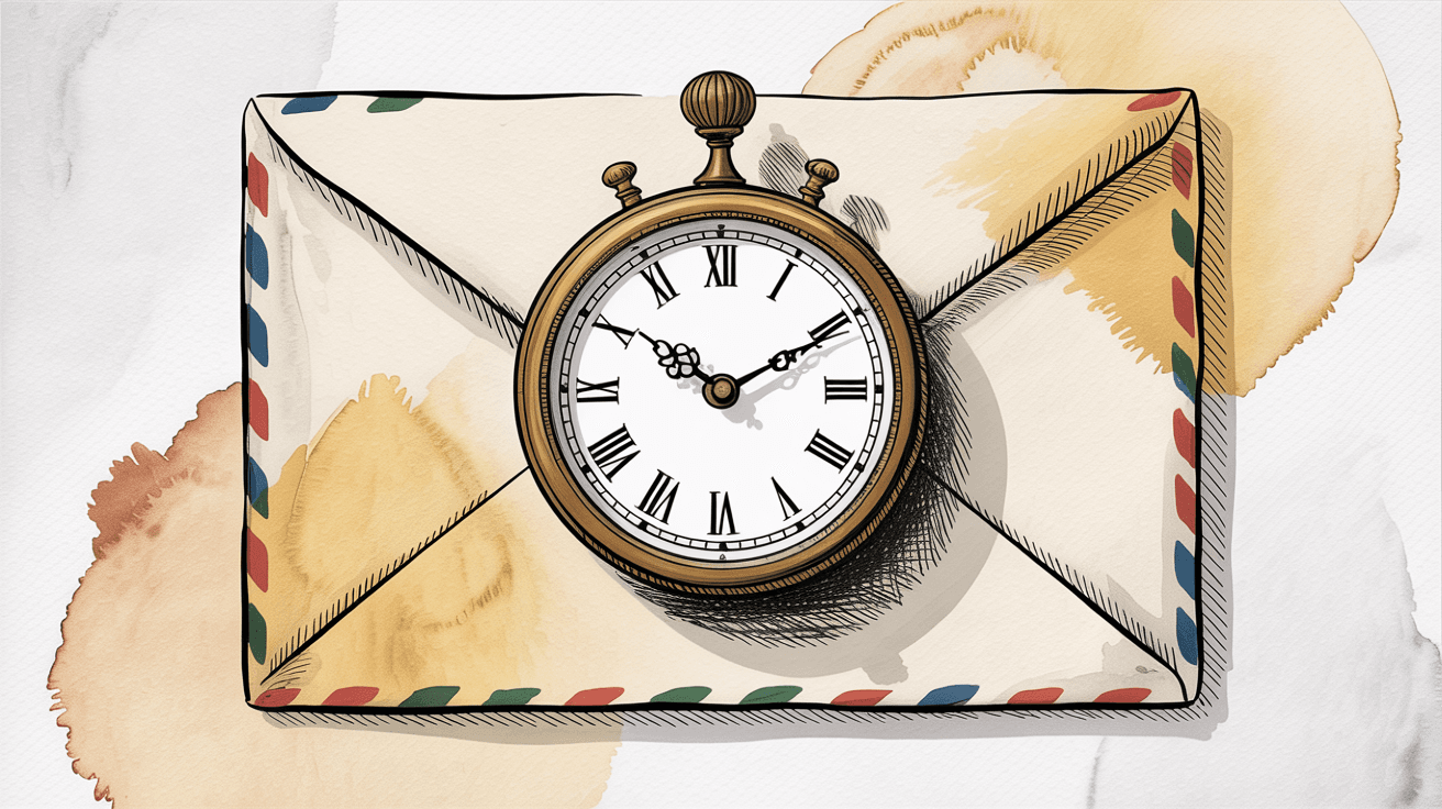 Gmail email scheduling troubleshooting guide with clock and envelope illustration representing scheduled email delivery